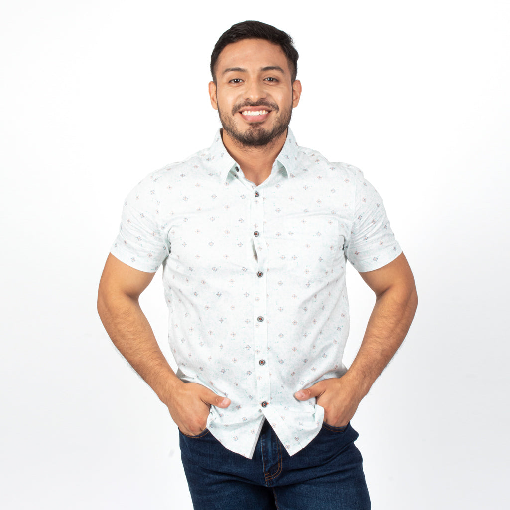 Camisa Hilo Negro Algodon Manga Corta Hombre