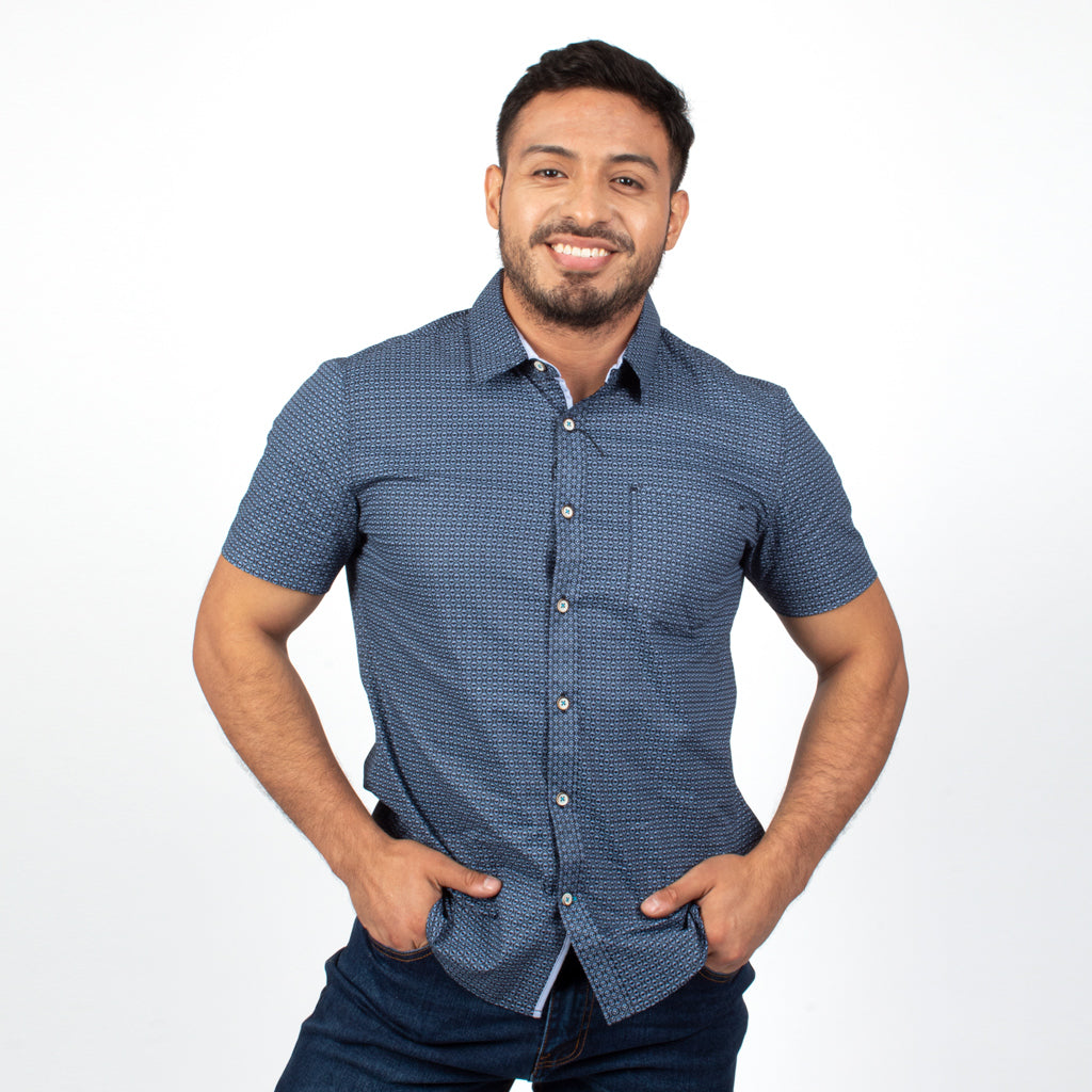 Camisa Hilo Negro Algodon Manga Corta Hombre
