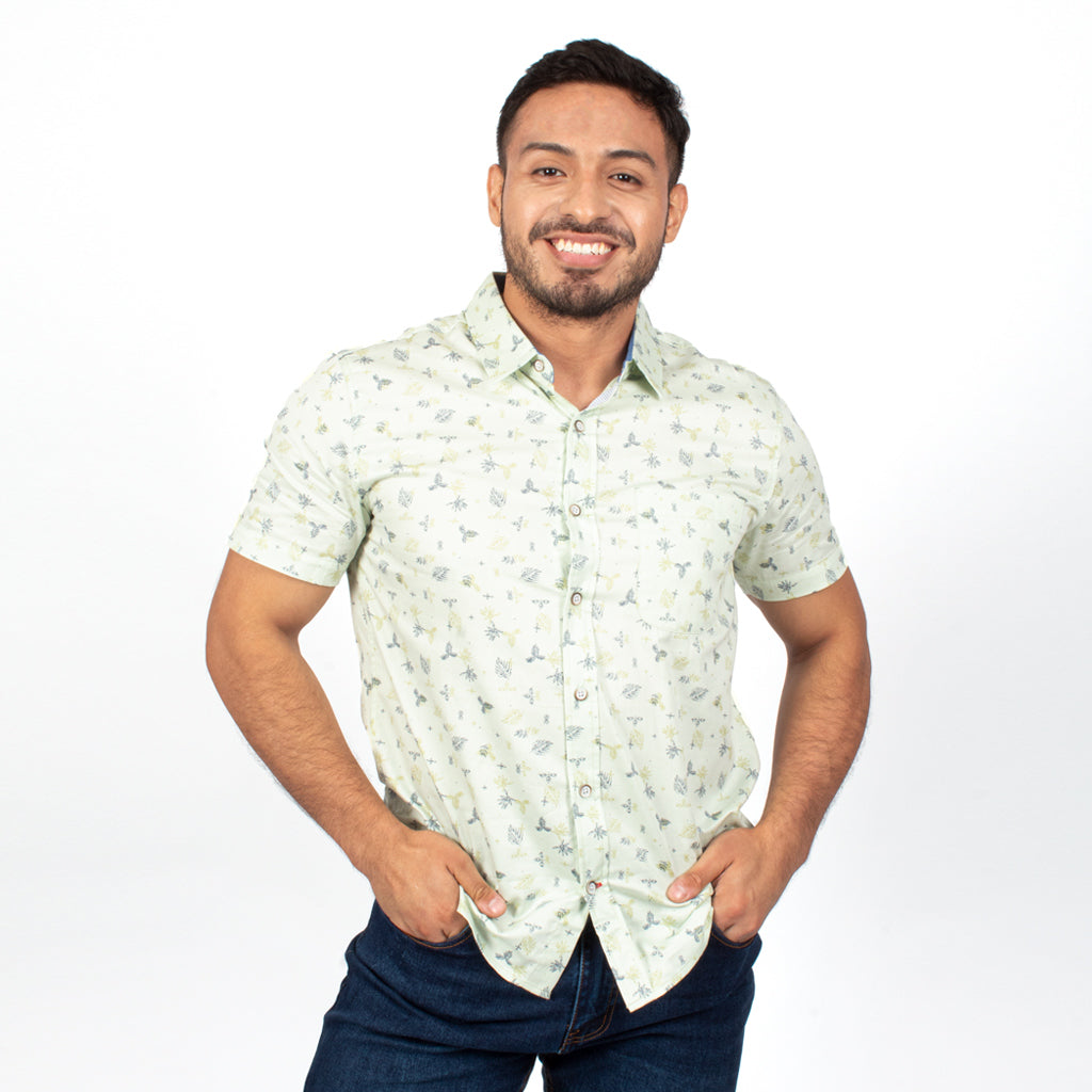 Camisa Hilo Negro Algodon Manga Corta Hombre