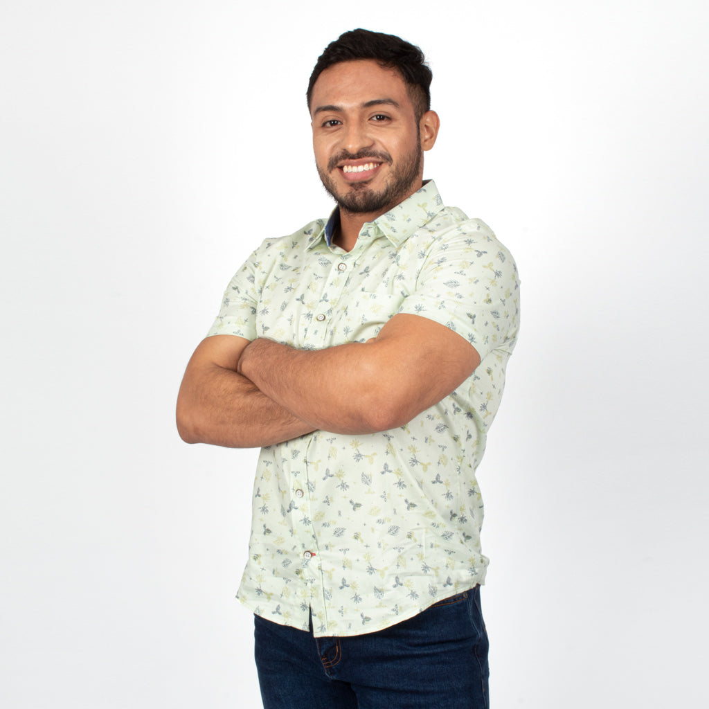 Camisa Hilo Negro Algodon Manga Corta Hombre