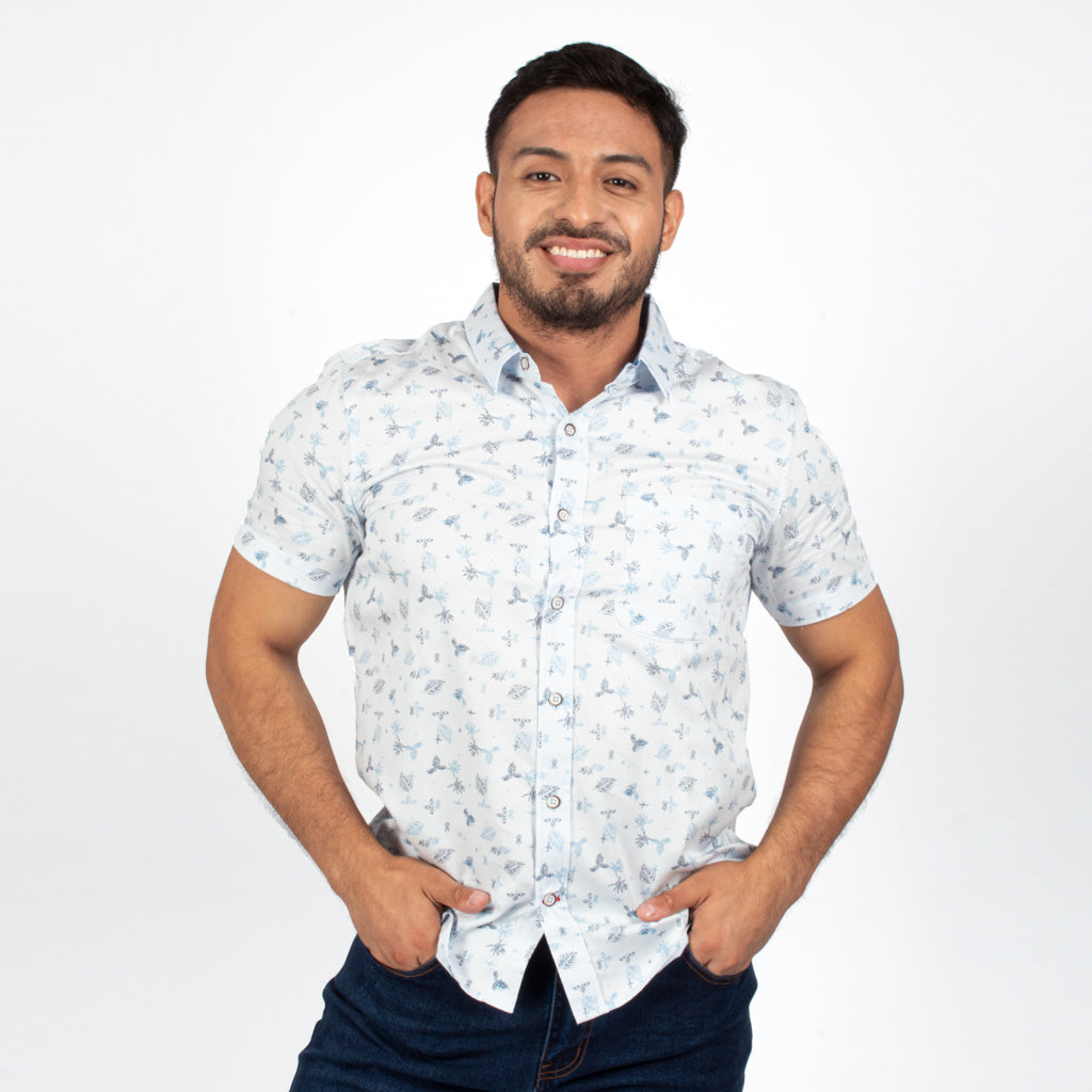 Camisa Hilo Negro Algodon Manga Corta Hombre
