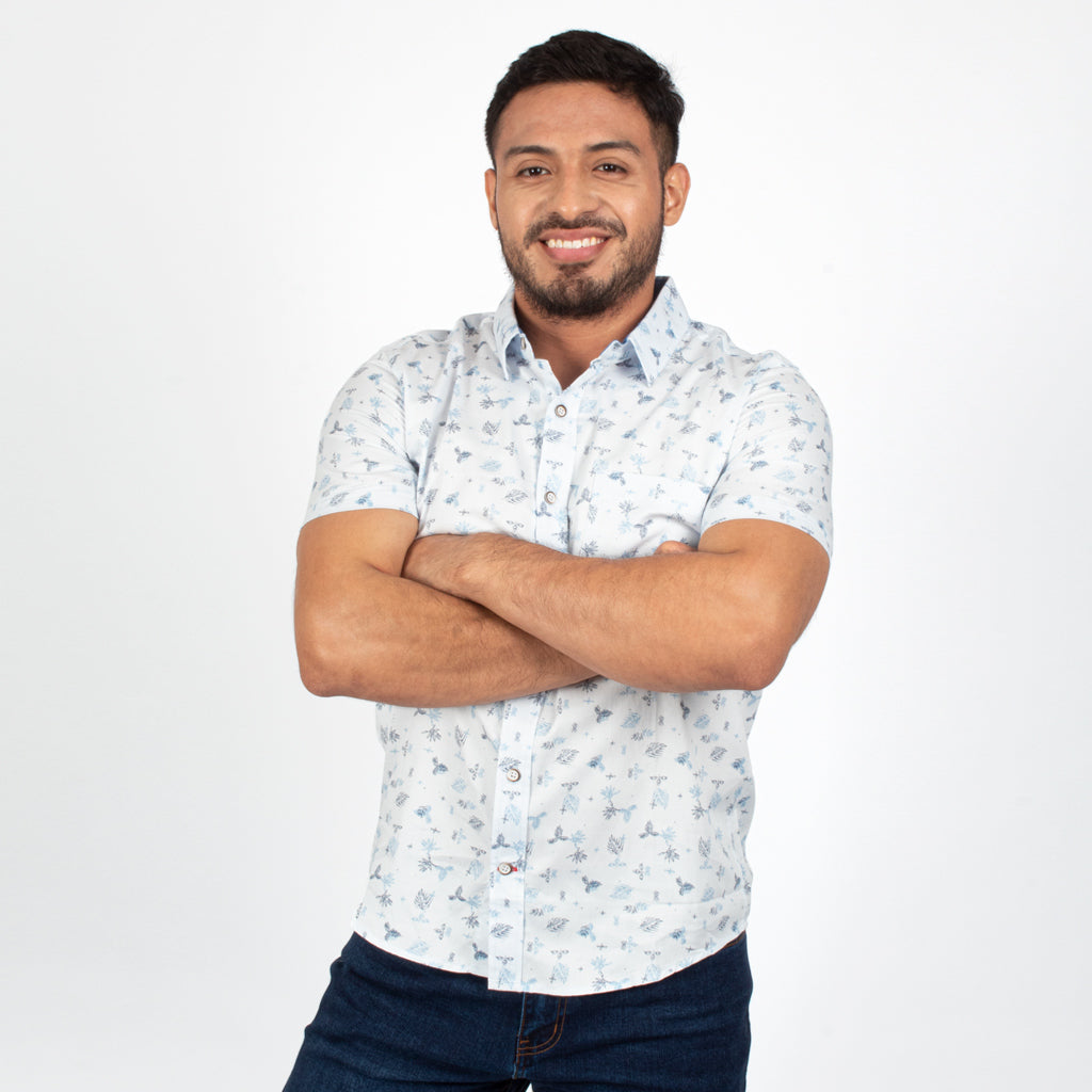 Camisa Hilo Negro Algodon Manga Corta Hombre