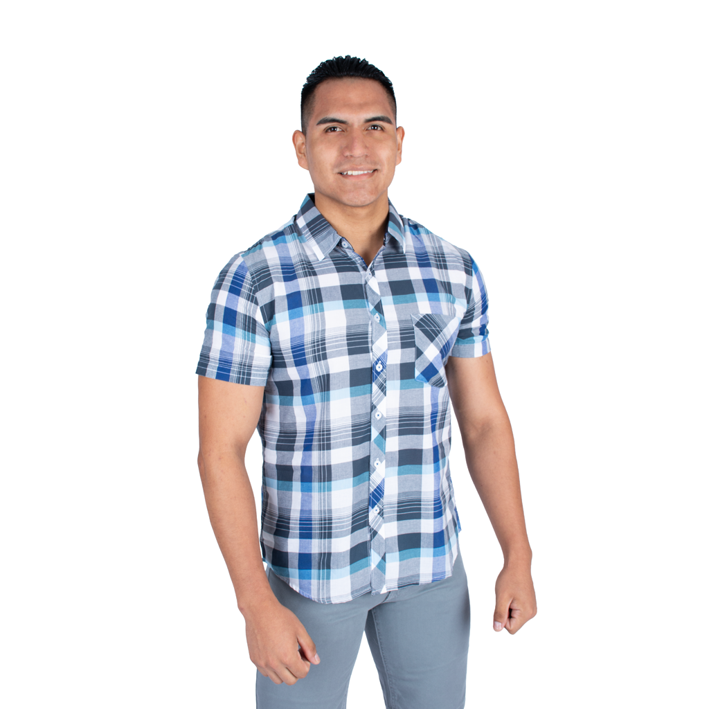 ¡NUEVO! - Camisa Hilo Negro Manga Corta Hombre