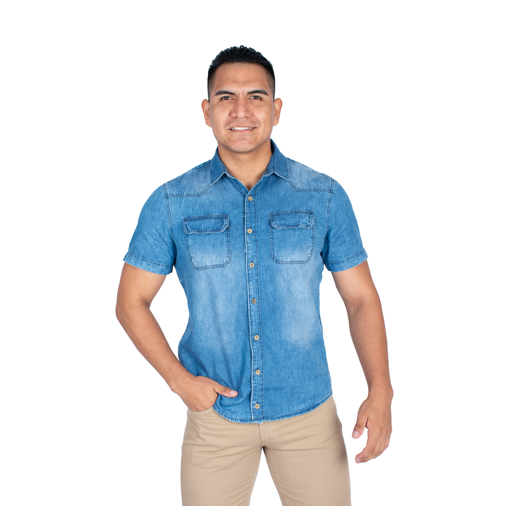 Camisa Hilo Negro Manga Corta Hombre