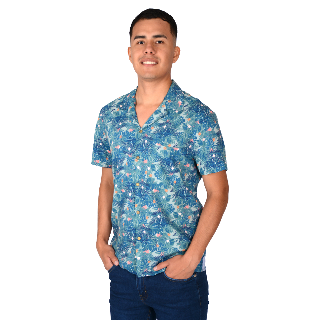 Camisa Hilo Negro Manga Corta Hombre