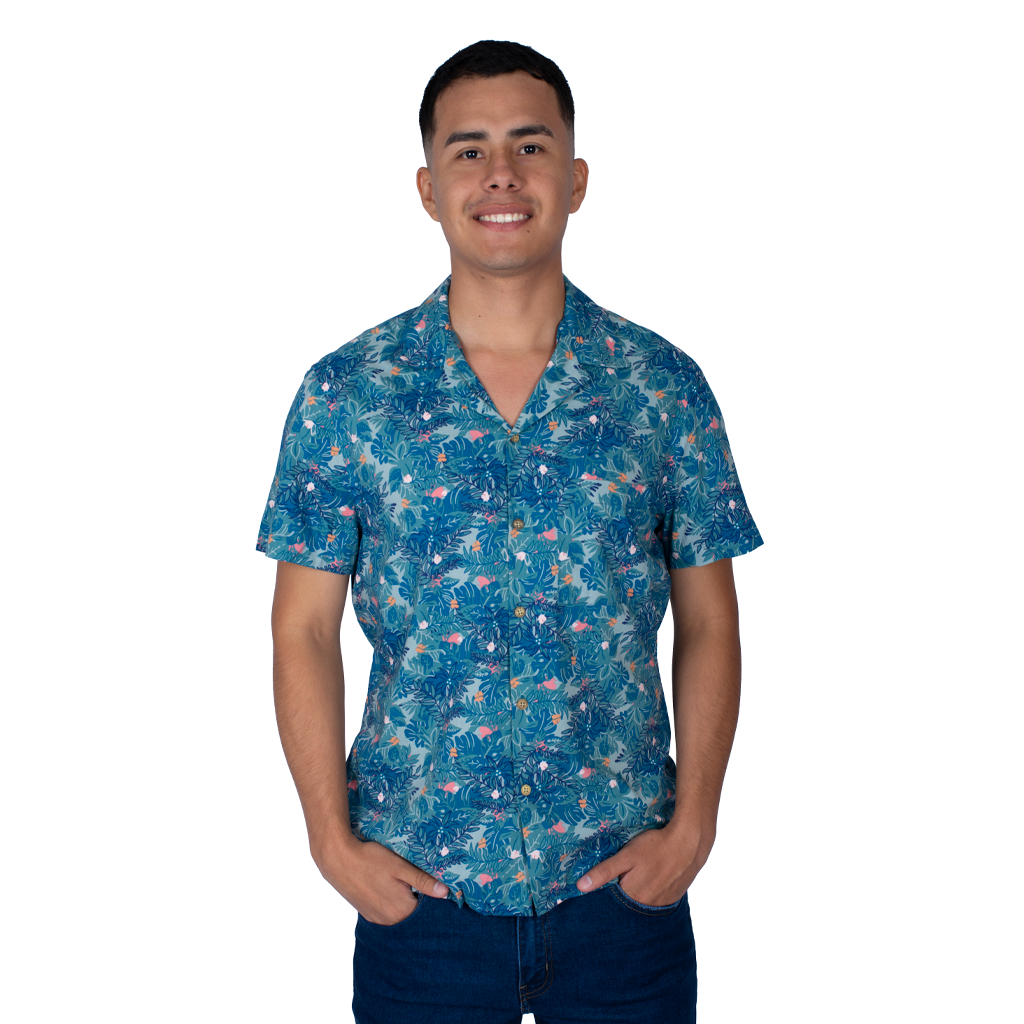 Camisa Hilo Negro Manga Corta Hombre