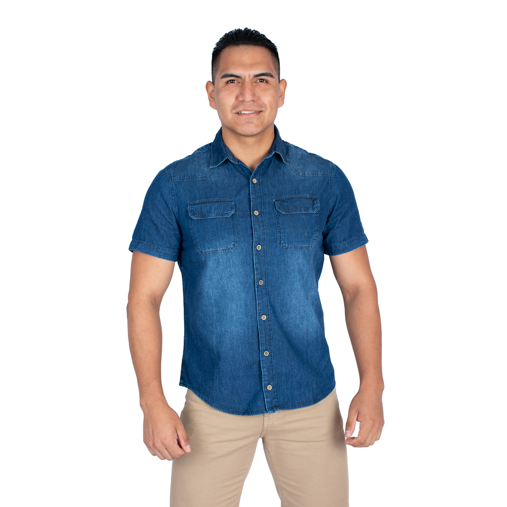 Camisa Hilo Negro Manga Corta Hombre