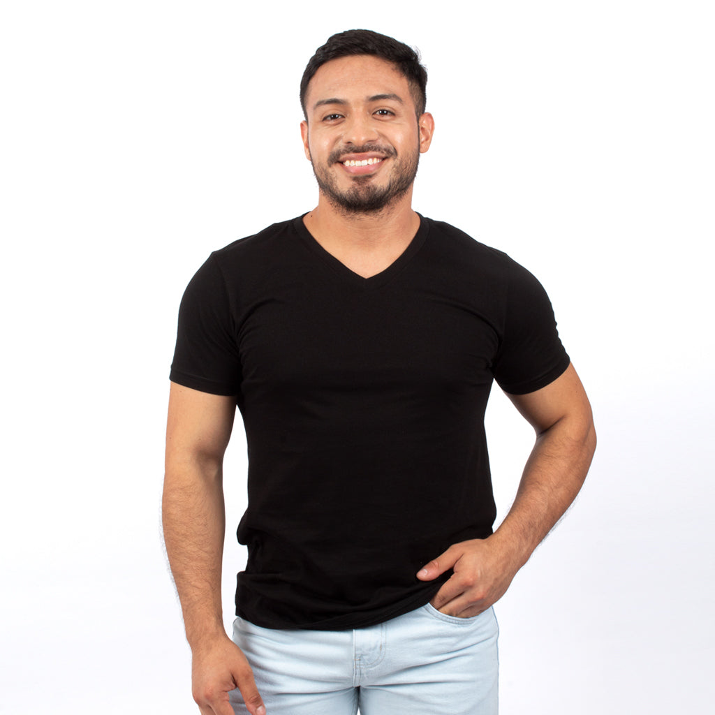 Polo Básico Hilo Negro Jersey Manga Corta Hombre