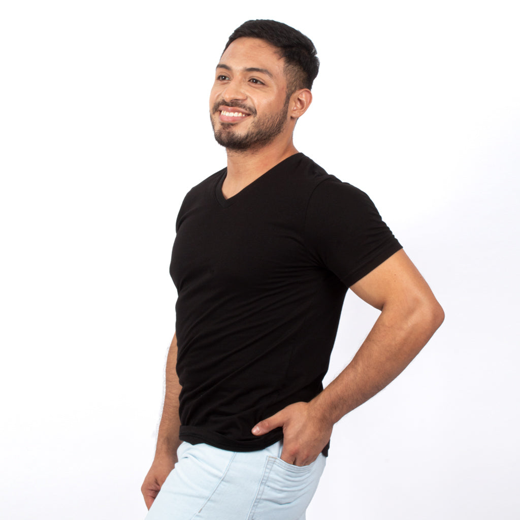 Polo Básico Hilo Negro Jersey Manga Corta Hombre