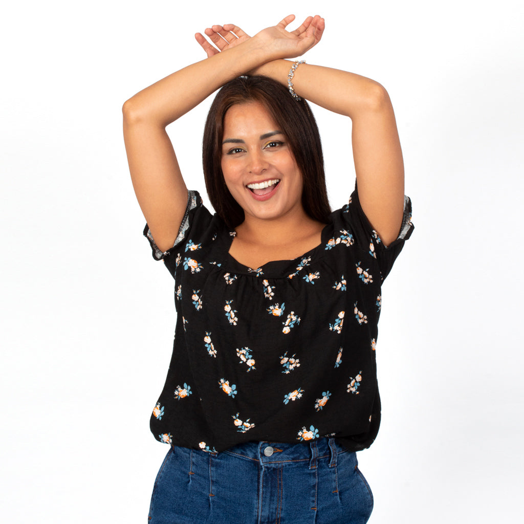 ¡NUEVO! - Blusa Ethiopia Challis Estampado Manga Corta Mujer