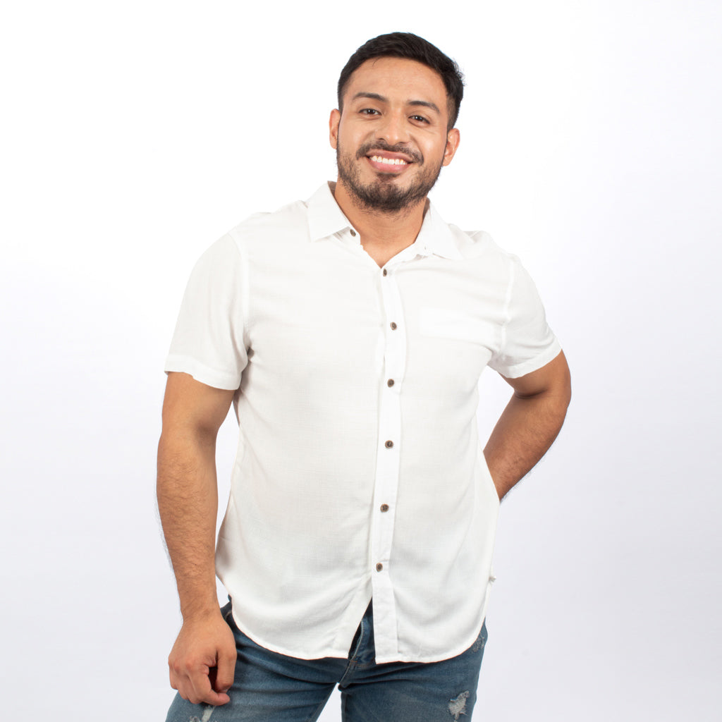 Camisa Hilo Negro Challis Manga Corta Hombre