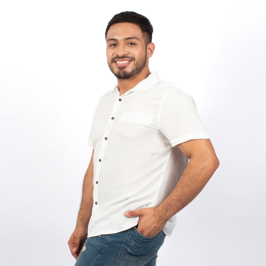 Camisa Hilo Negro Challis Manga Corta Hombre