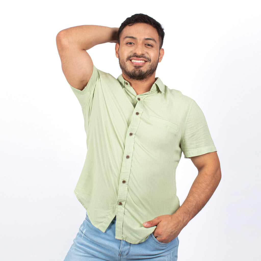 Camisa Hilo Negro Challis Manga Corta Hombre