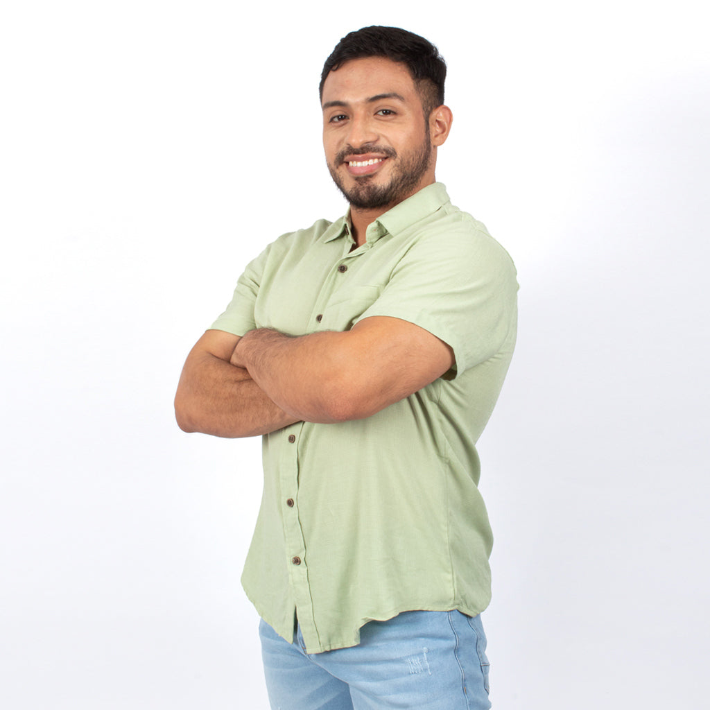 Camisa Hilo Negro Challis Manga Corta Hombre