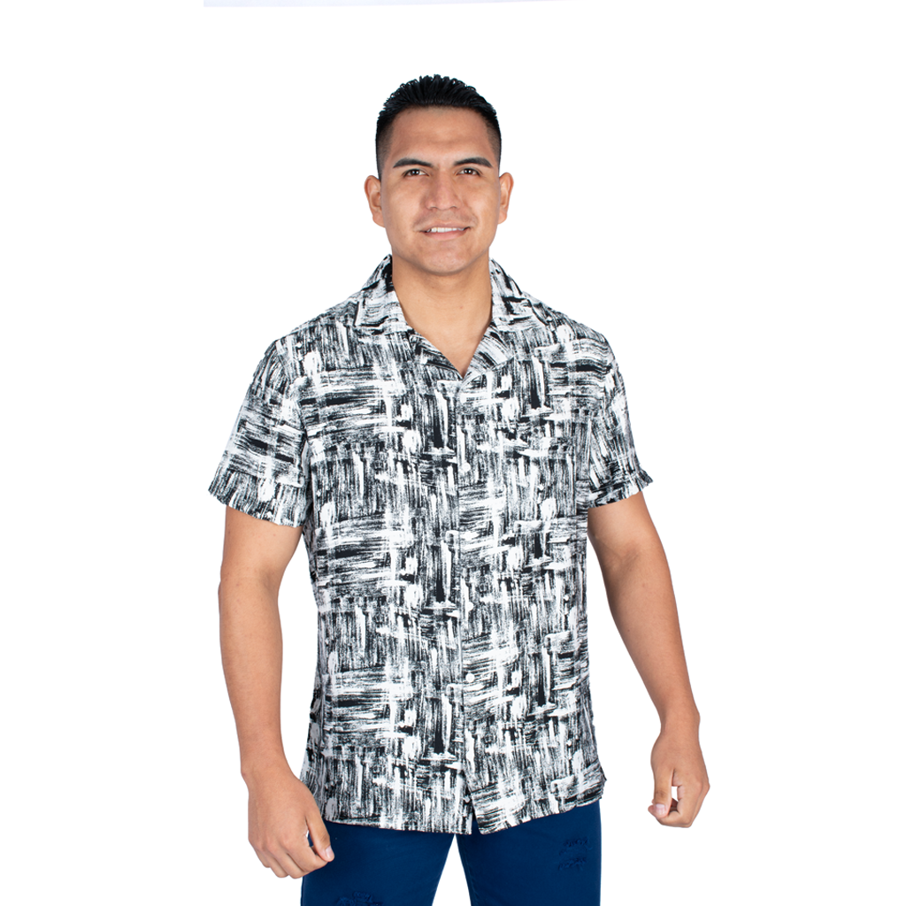Camisa Hilo Negro Challis Manga Corta Hombre