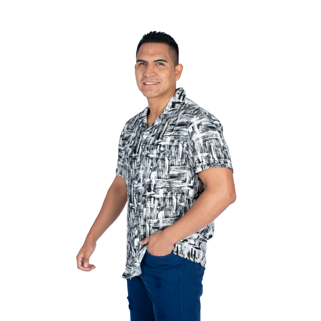 Camisa Hilo Negro Challis Manga Corta Hombre