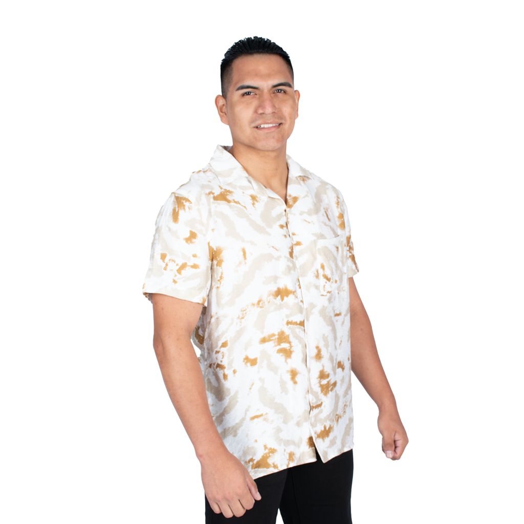 Camisa Hilo Negro Challis Manga Corta Hombre