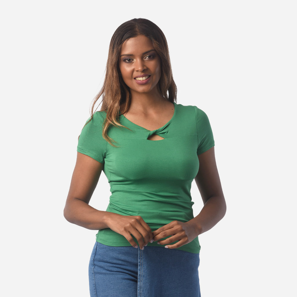 Verde Poleras Para Mujer Cortas Polera Manga Corta Básica Cuello V