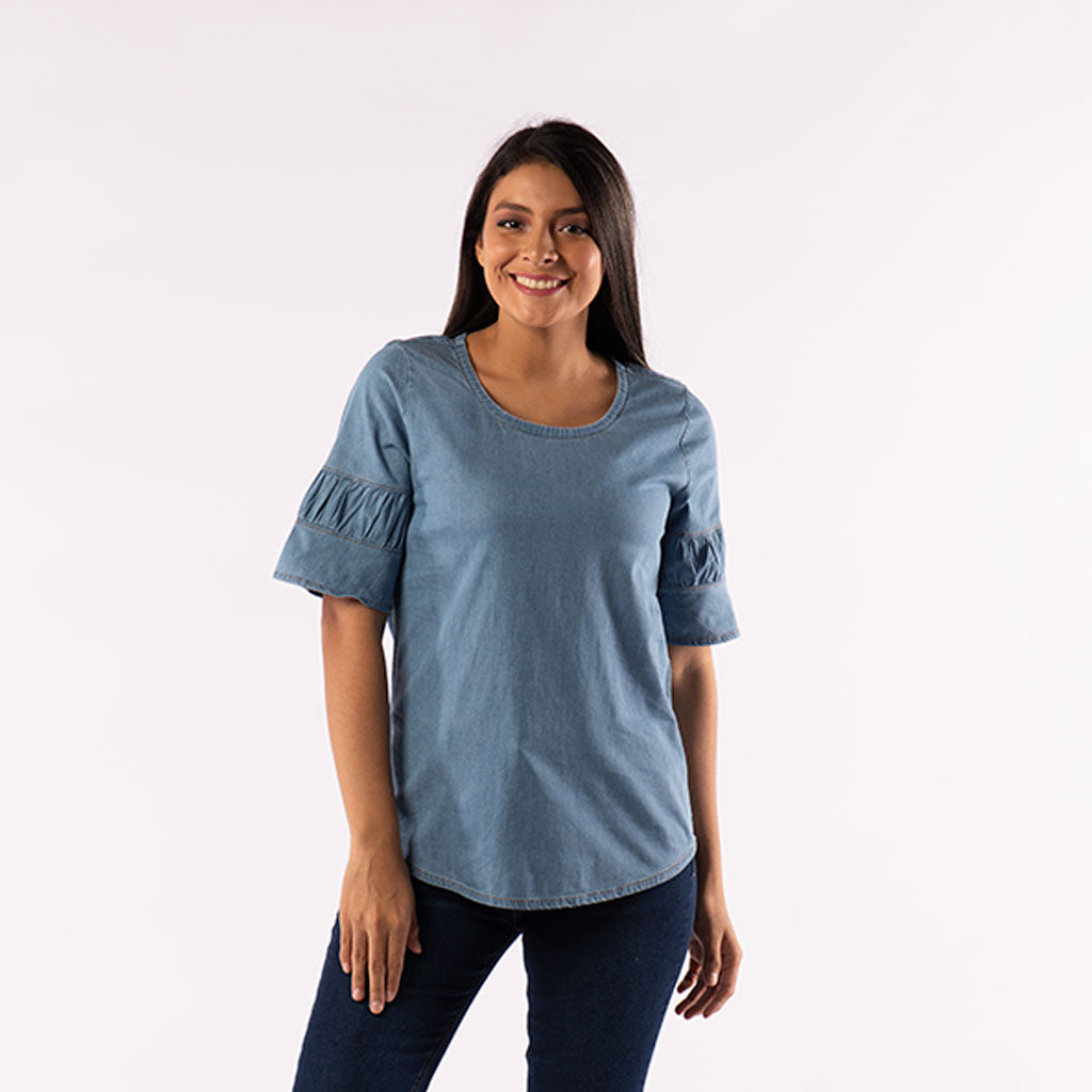 Blusa Ethiopia Denim Manga Corta Mujer