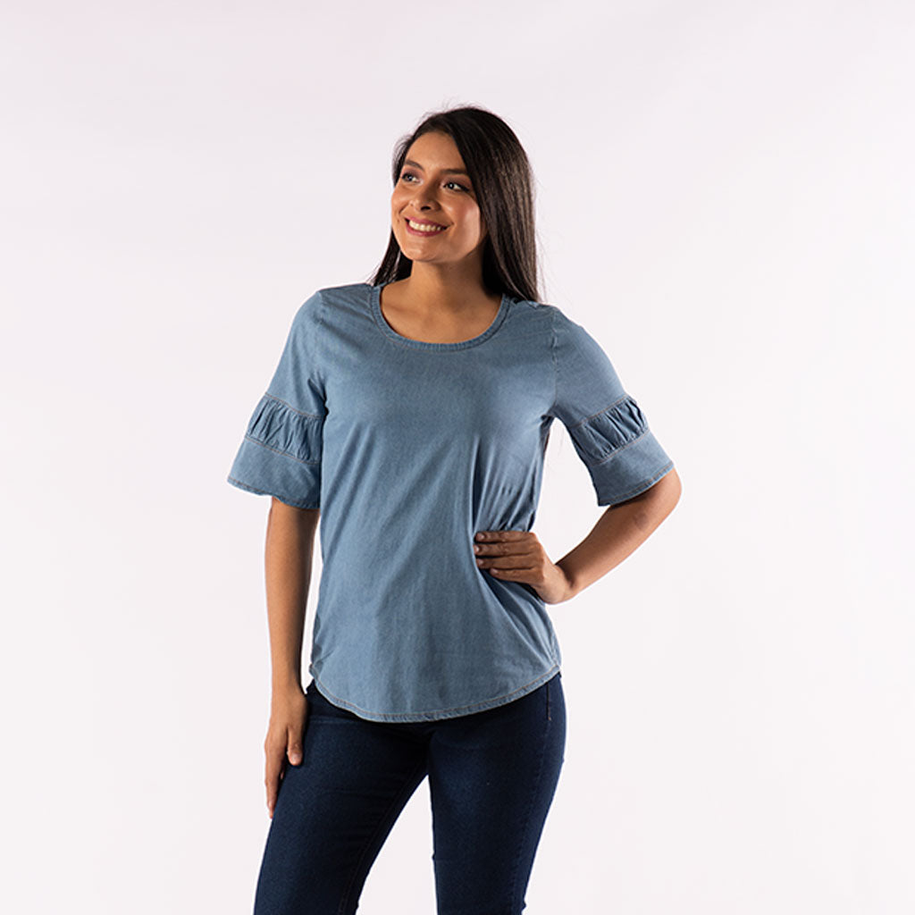 Blusa Ethiopia Denim Manga Corta Mujer