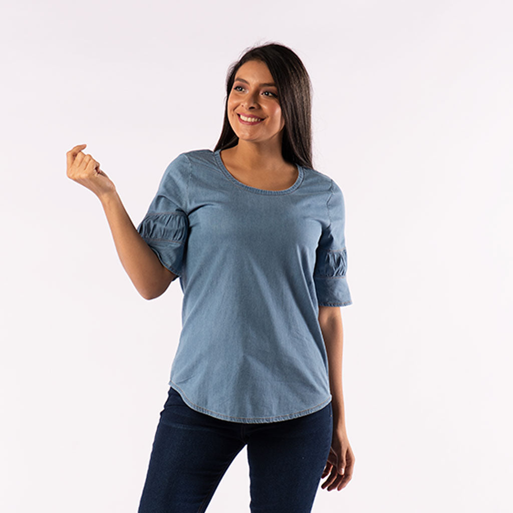 Blusa Ethiopia Denim Manga Corta Mujer