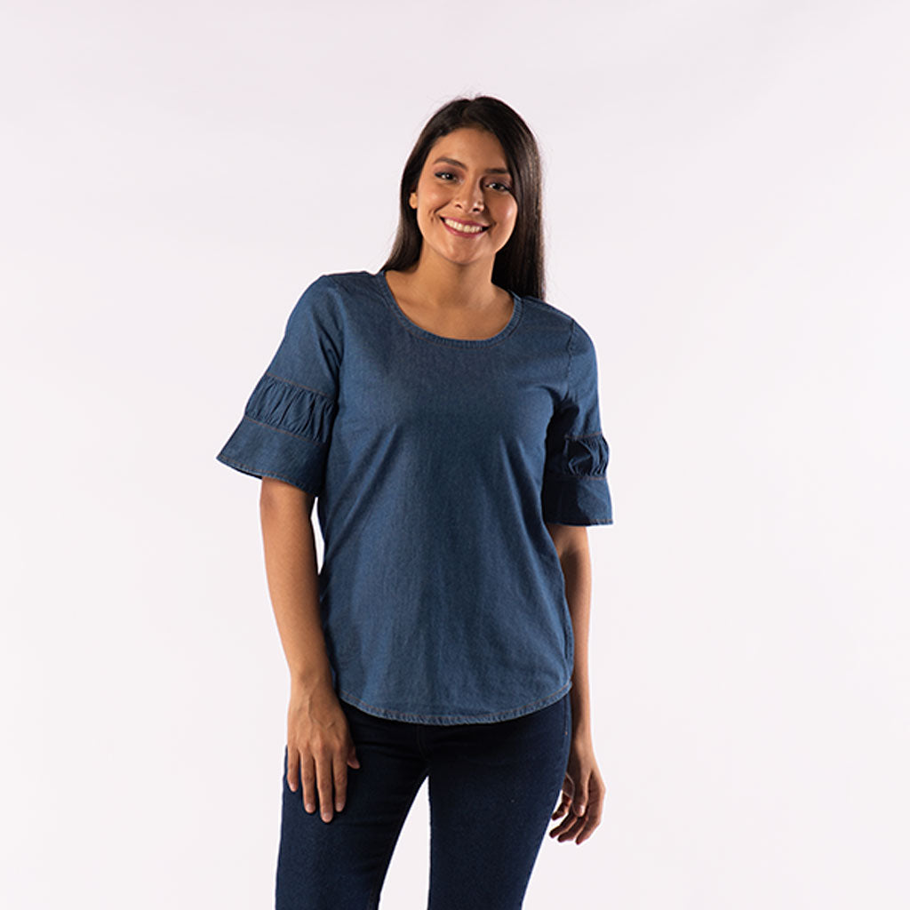 Blusa Ethiopia Denim Manga Corta Mujer