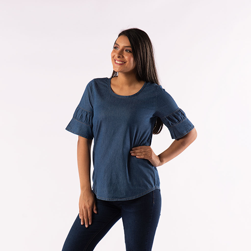 Blusa Ethiopia Denim Manga Corta Mujer