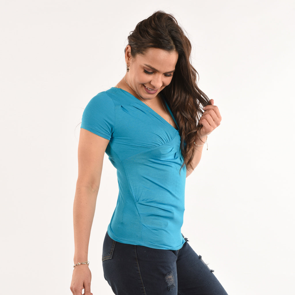 Polo Ethiopia Manga Corta Viscosa Con Pliegues Mujer