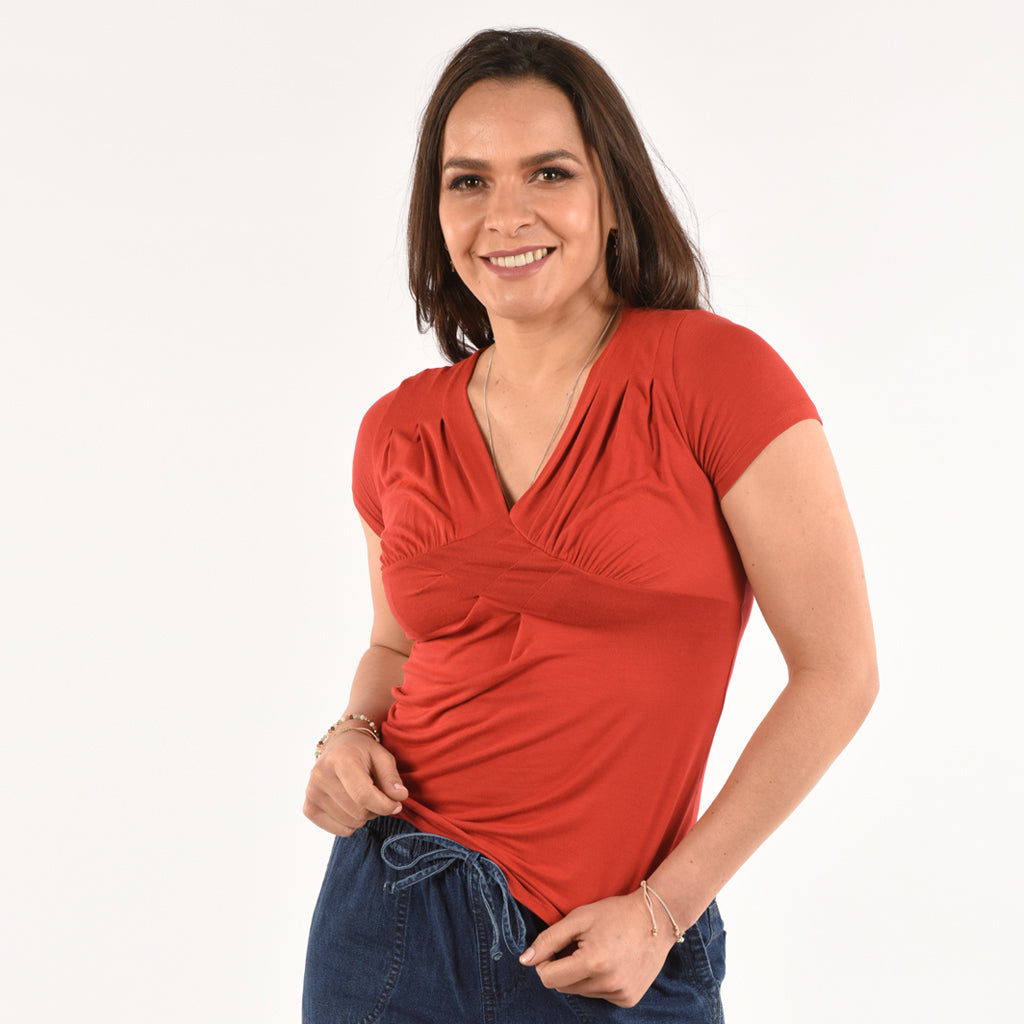 Polo Ethiopia Manga Corta Viscosa Con Pliegues Mujer