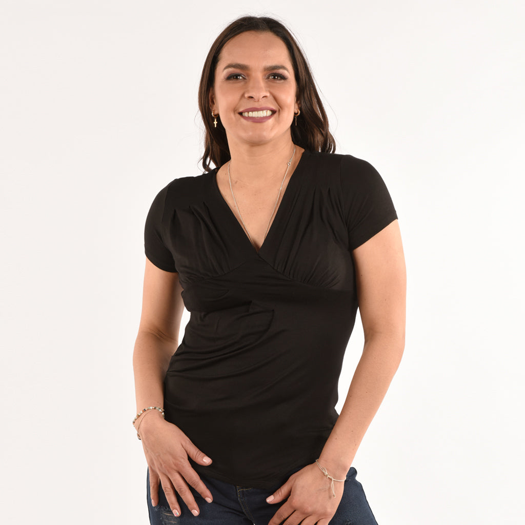 Polo Ethiopia Manga Corta Viscosa Con Pliegues Mujer