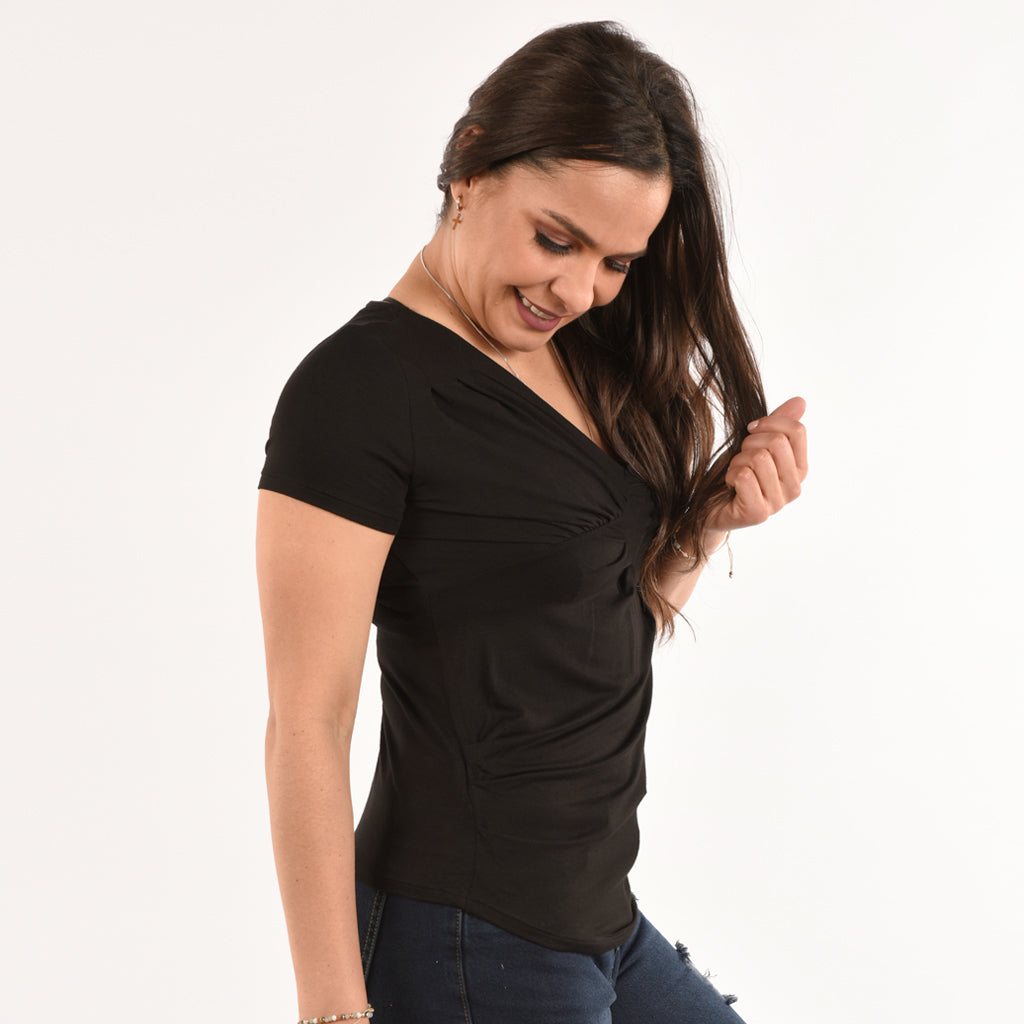 Polo Ethiopia Manga Corta Viscosa Con Pliegues Mujer