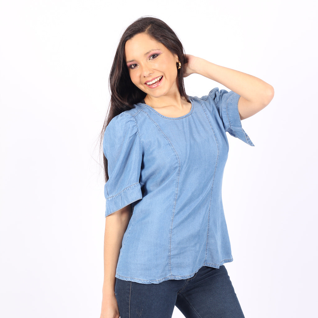 Blusa Ethiopia Denim Manga Corta Mujer