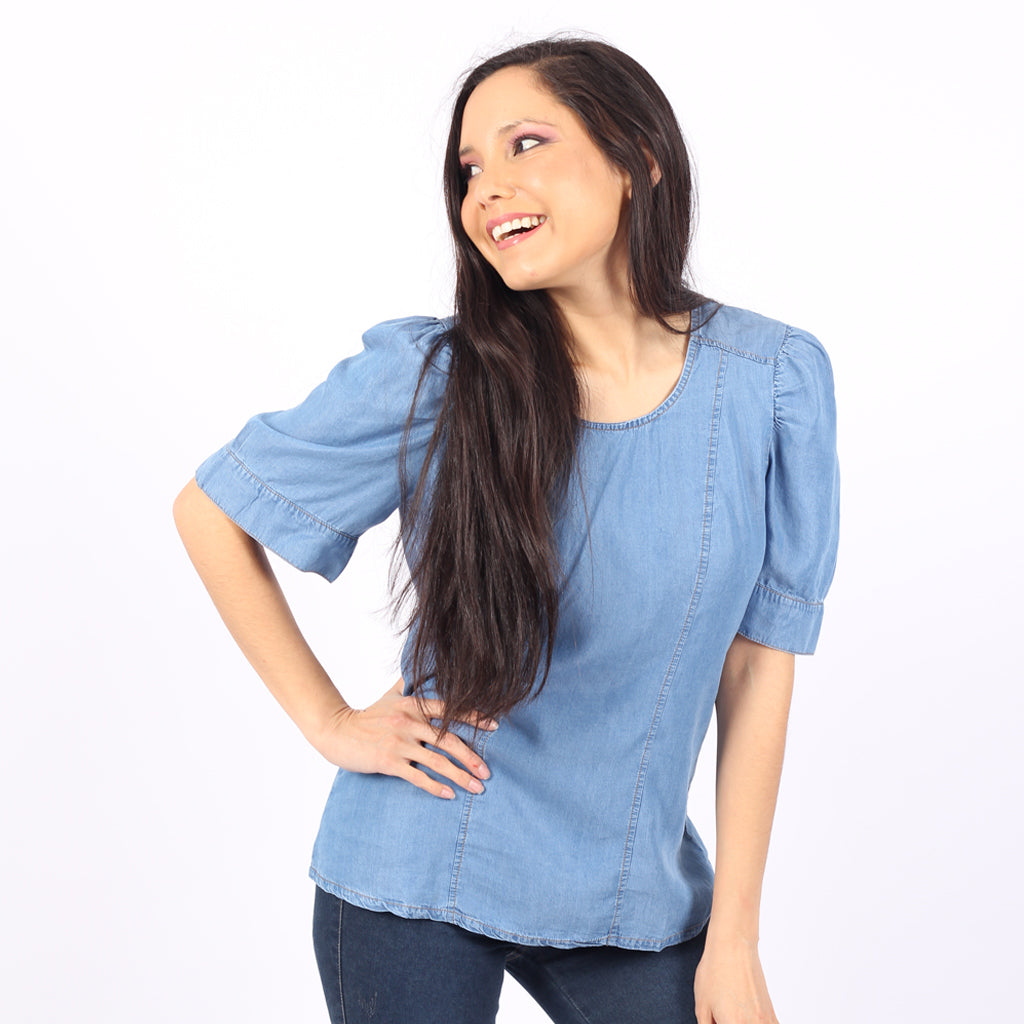 Blusa Ethiopia Denim Manga Corta Mujer