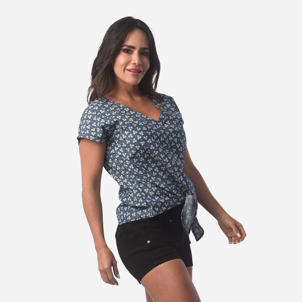 Blusa Ethiopia Chambray Manga Corta Mujer