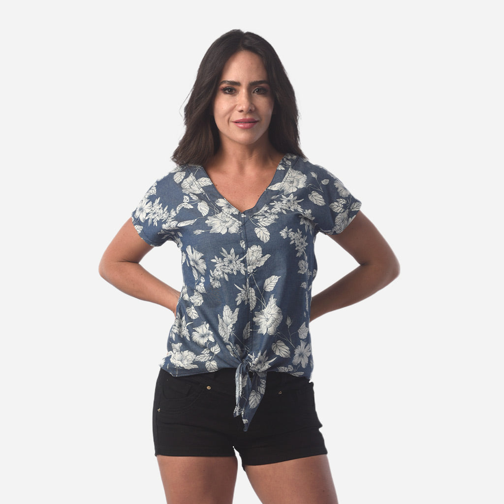 Blusa Ethiopia Chambray Manga Corta Mujer