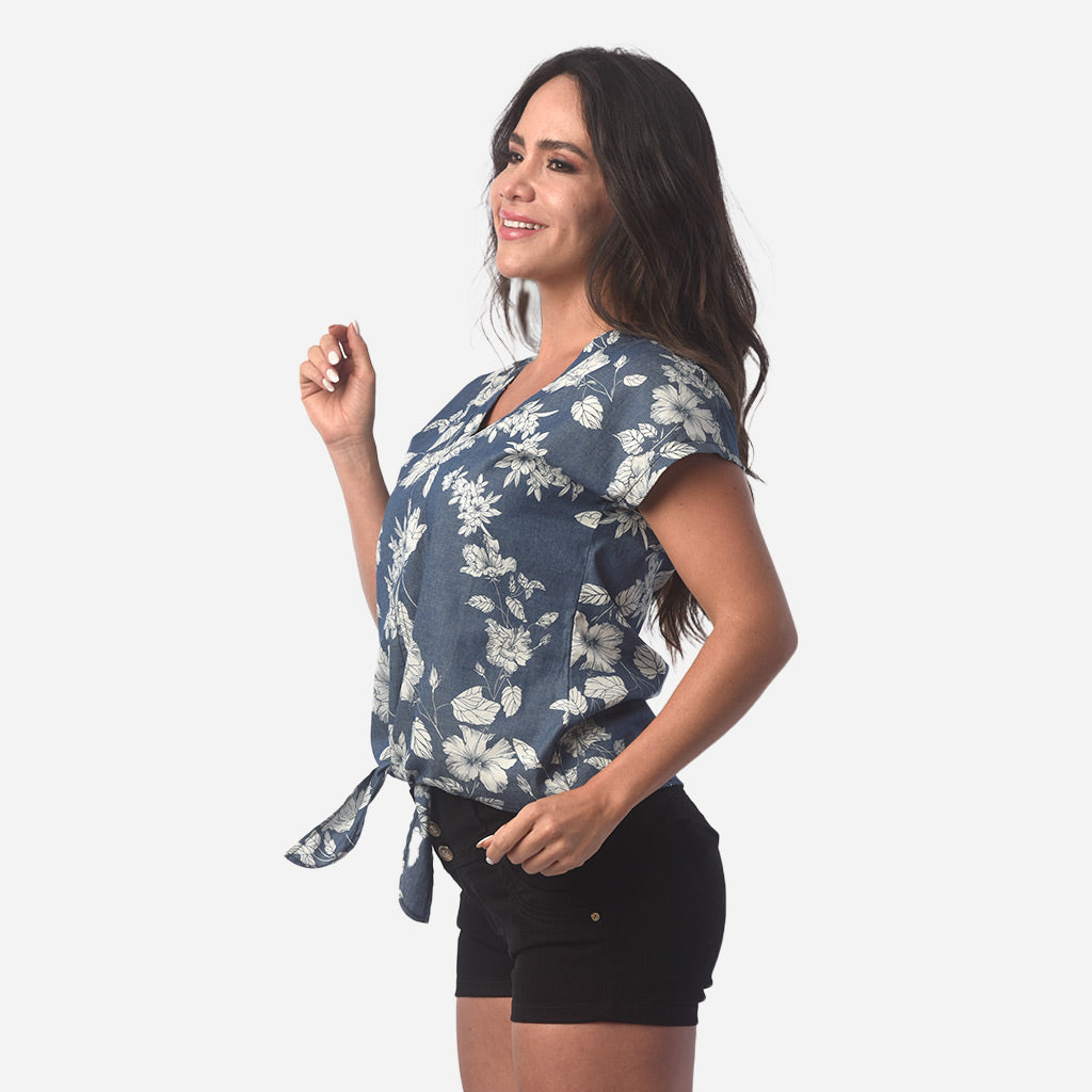 Blusa Ethiopia Chambray Manga Corta Mujer