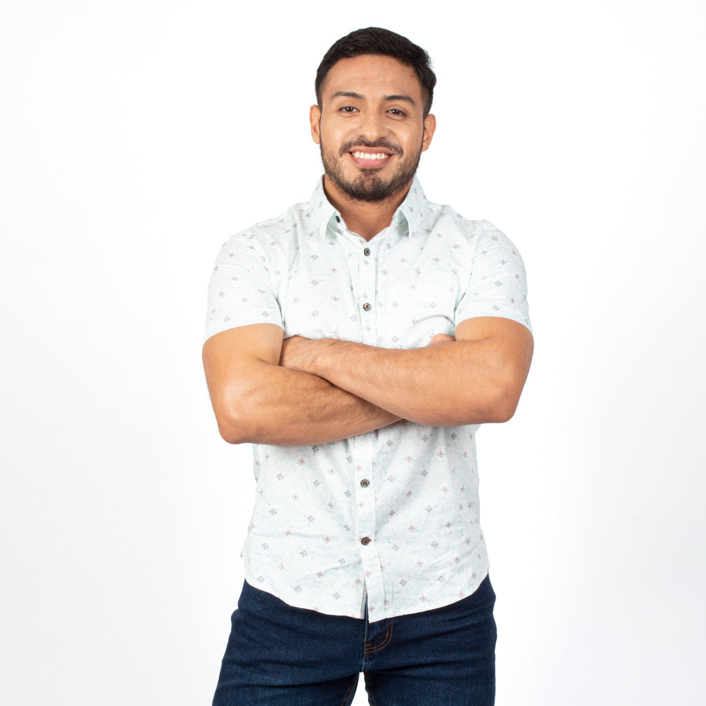 Camisa Hilo Negro Algodon Manga Corta Hombre - 2x S/90.00