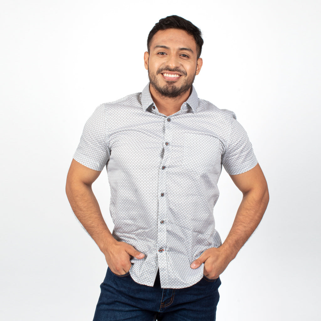 Camisa Hilo Negro Algodon Manga Corta Hombre - 2x S/90.00