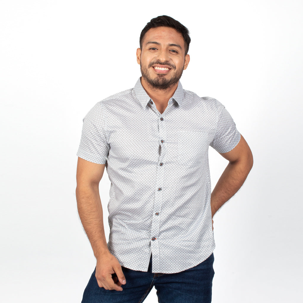 Camisa Hilo Negro Algodon Manga Corta Hombre - 2x S/90.00