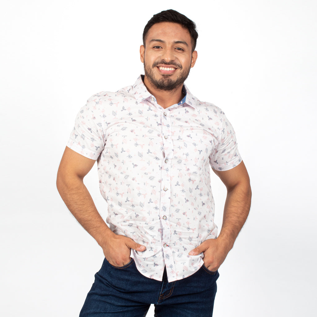 Camisa Hilo Negro Algodon Manga Corta Hombre - 3x2