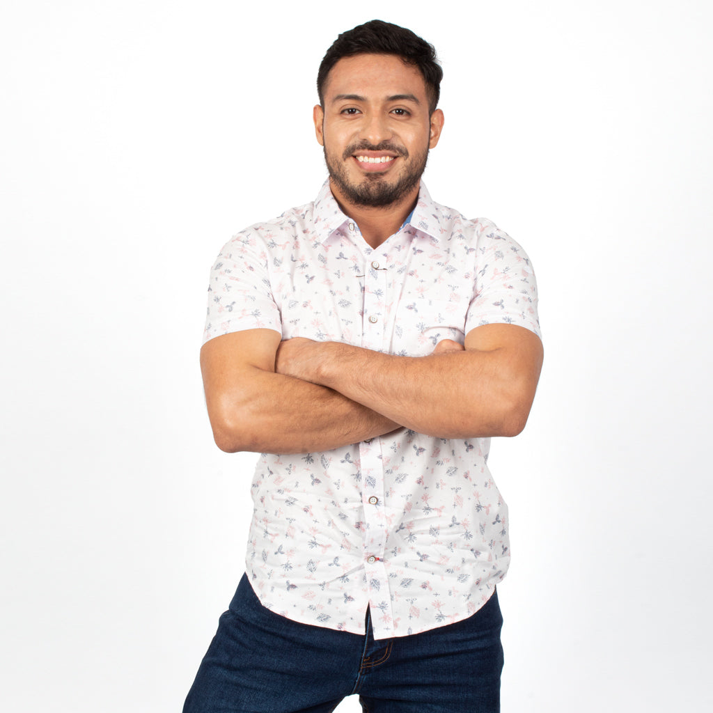 Camisa Hilo Negro Algodon Manga Corta Hombre - 3x2