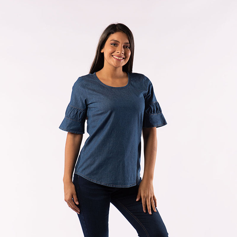Blusa Ethiopia Denim Manga Corta Mujer