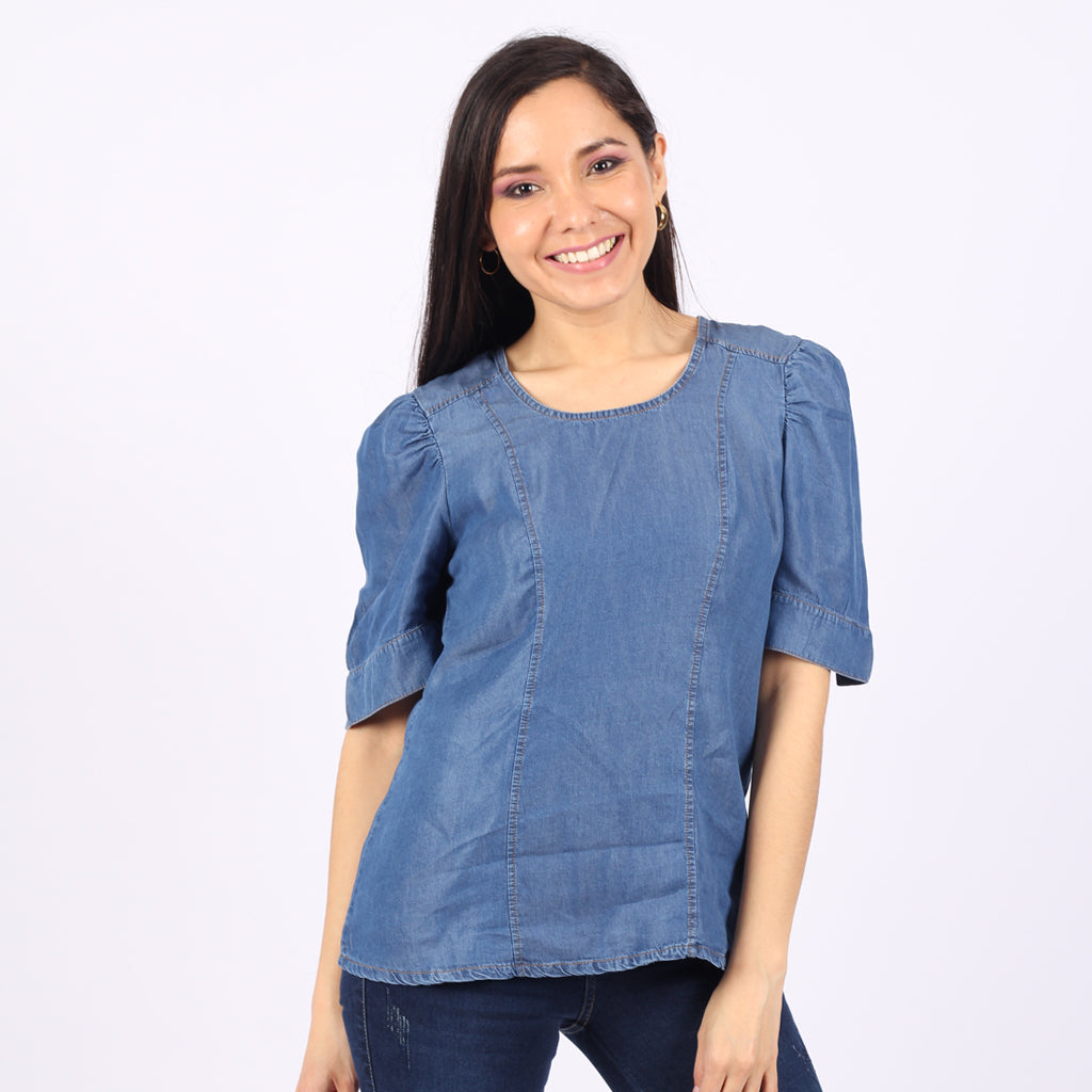 Blusa Ethiopia Denim Manga Corta Mujer