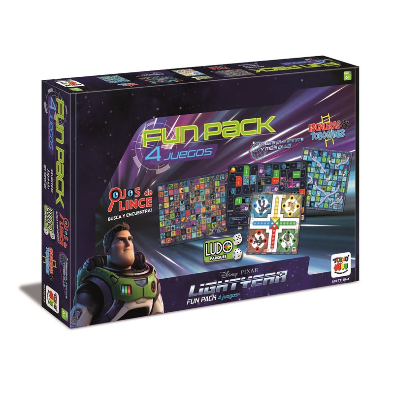 FUN PACK 4 EN 1 : LUDO + ESCALERA Y TOBOGANES + OJOS DE LINCE + JUEGO HASTA EL INFINITO Y MÁS ALLÁ BUZZ LIGHTYEAR - S/15.00