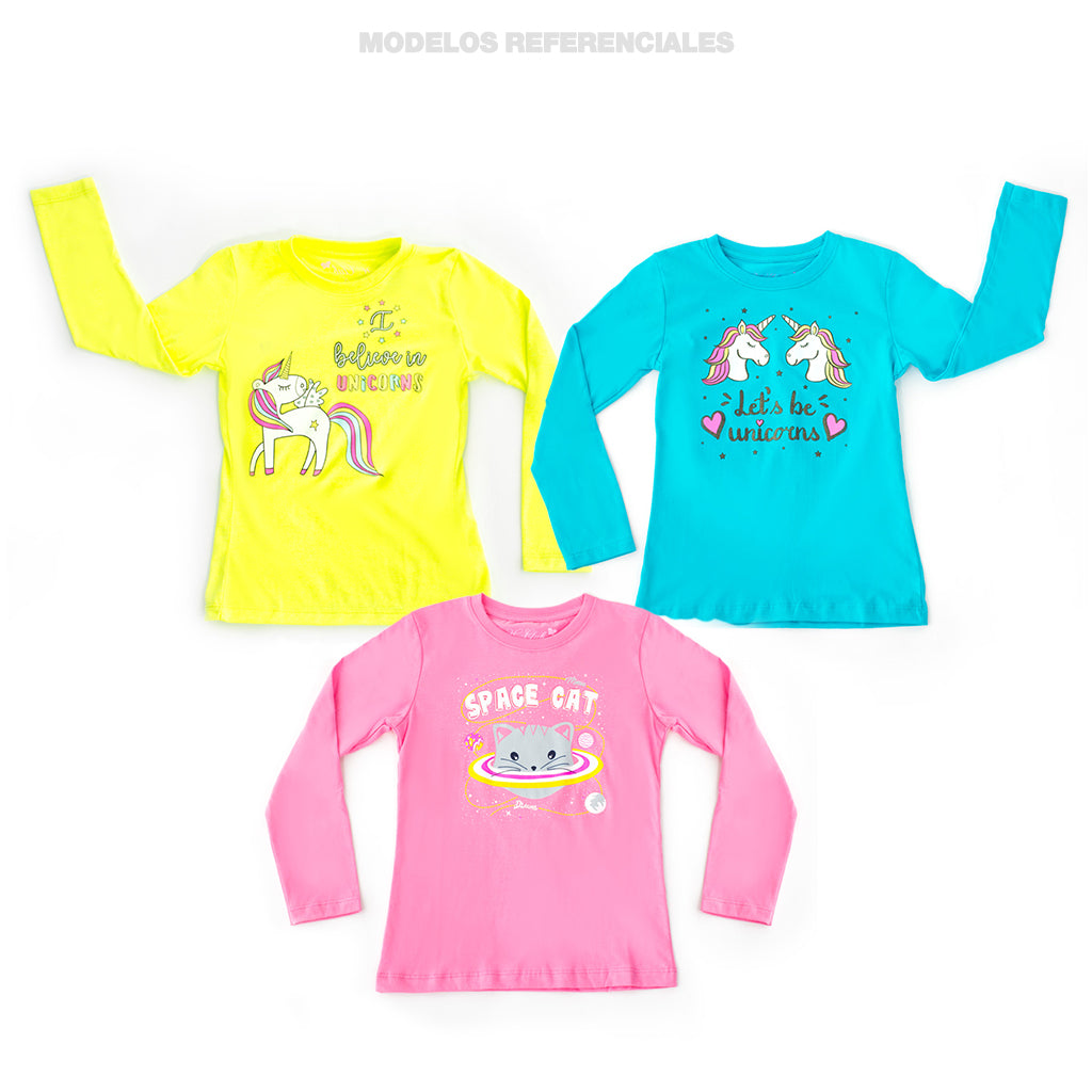 ¡NUEVO! - Pack Sorpresa x 3 Polos Manga Larga Niña - 1 Pack x S/29.90